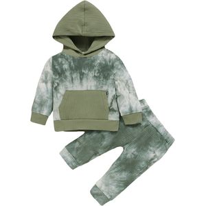 Peuter Baby Boy Outfits Fall Tie Dye Print Trainingspakken Actieve Baby Jongen Rib Gebreide Lange Mouw Hooded Sweater + Lange broek 2 Stuks