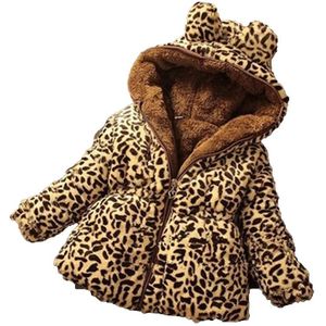 Winter Kinderen Meisjes Luipaard faux vos bontkraag jas Jas Baby Girl Bovenkleding Hooded Baby Kleding Dikke Warme Jassen Y8