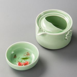 Groene Keramische 3d Karper Gaiwan Thee Set Celadon Elegante Kung Fu Teaset Inclusief 1 Pot 1 Cup, mooie Theepot Waterkoker