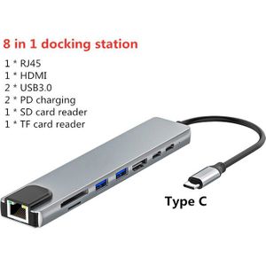 Type C Dock Station Hdmi Usb 3.0 Hdmi RJ45 Pd USB-C Hub 4K Draagbare Laptop Pd Opladen Sd & tf Adapter Docking Station Usb C