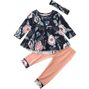 Pasgeboren Baby Meisje Valentines Outfits Kids Lange Mouwen Soild Jurk Top + Bloemen Leggings Broek Lente Herfst Kleding Set