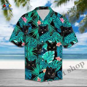 Zwarte Kat Tropische Hawaiiaanse Shirt Zomer Shirts Mannen Afdrukken Korte Mouwen Hawaii Shirt Casual Bloem Strand Shirts