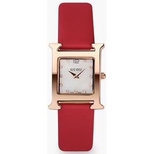 Mode Guou Lederen Of Rose Gold Stee Vrouwen Meisje Horloges Vierkante Eenvoudige Casual Quartz Water Resistant Horloges