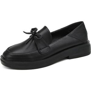 Gdgydh Herfst Vrouwelijke Platte Schoenen Ronde Neus Zwart Vierkant Hak Vrouwelijke Flats Loafers Casual Zachte Rubberen Hak Dames Enkele Schoenen