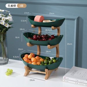 2/3 Tiers Plastic Fruit Platen Met Houten Houder Ovale Kommen Voor Party Voedsel Server Display Stand Fruit Snoep Schotel planken