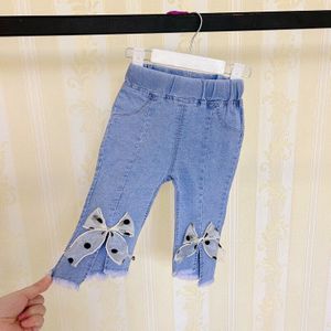 Leuke Boog Lange Broek Kinderkleding Kostuum Lente Herfst Blauw Onregelmatige Rand Peuter Baby Meisje Boot Cut Jeans Broek