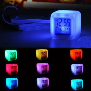 7 Kleur Glowing Change Wekker Digitale Klok Thermometer Cube Led Klok Time Data Week En Temperatuur