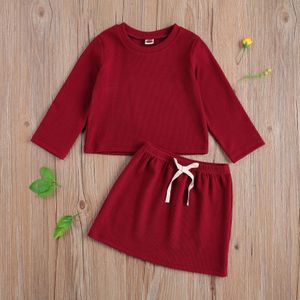 Kids Baby Meisjes 2 Stuk Outfit Set Lange Mouw Effen Kleur Top En Rok Set Voor Kinderen Meisjes