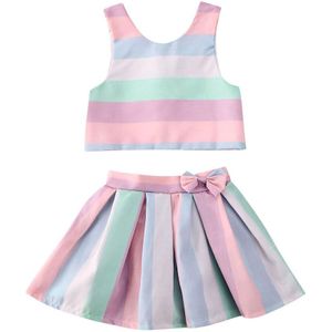 Imcute Zomer Peuter Baby Meisjes Kleding Mouwloos Vest Kleurrijke Gestreepte Tops Rokken 2 Stuks Outfits Sets 6M-3Y