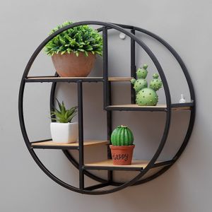 Retro Ronde Houten Plank Metalen Muur Opknoping Plank Kantoor Diversen Art Opbergrek Thuis Houten Decoratieve Craft Holder Rekken