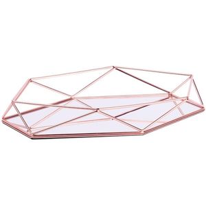 Drie-Dimensionale Smeedijzeren Opbergvak Nordic Minimalistische Rose Goud Spiegel Bodem Zeshoekige Lade Woondecoratie