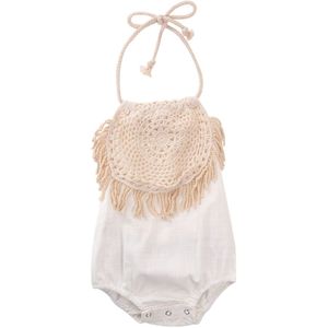 Focusnorm Baby Meisjes Jongens Kwastje Bodysuits Mouwloze Effen Riem Zomer Leuke Jumpsuits 2 Kleuren