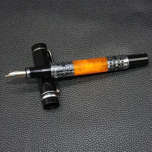 1 Pc Zwart-Oranje Zilveren Bloem Amber 0.5 Mm Standard Nib Vulpen Schoolbenodigdheden Kalligrafie Pen Business Teken pen Inkt Pen