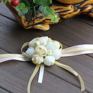 40Pcs Bruid Meisje Bruidsmeisje Bloemen Hand Pols Corsage Verstelbare Lint Rose Armbanden Ceremony Party Prom Bloem Decor