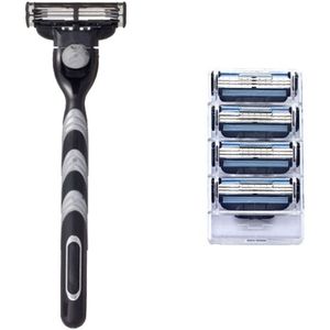 4Pcs Scheerapparaat Voor Mannen 3 Lagen Klassieke Roestvrij Scheerapparaat Scheermesjes Compatibel Handmatige Scheermesjes