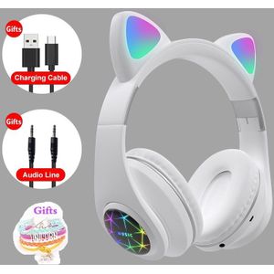 Rgb Kat Ear Hoofdtelefoon Bluetooth 5.0 Noise Cancelling Volwassenen Kids Meisje Headset Ondersteuning Tf-kaart Fm Radio Met Mic armband