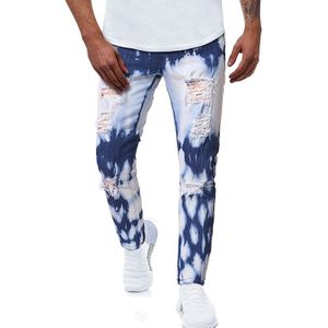 Mannen High Street Vernietigd Geschilderd Jeans Broek Herfst Mode Streetwear Tie Dye Denim Hole Broeken Boom Gedrukt