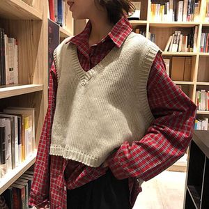 Trui Vest Vrouwen Solid Vintgae Japanse Korte Stijl Lente Herfst Uitloper Preppy Harajuku Trendy Retro Losse Dagelijkse Street Wear
