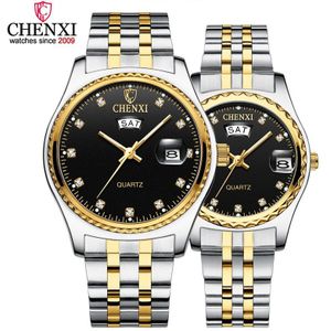 Chenxi Minnaar Horloge Luxe Stalen Band Vrouw & Man Zakelijke Kleding Mode Nagels Strass Quartz Paar Klokken Waterdicht