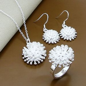 Prijs 925 Zilveren Sieraden Sets Mode Eenvoudige Ronde Ketting Oorbellen Ringen Set Fijne Sieraden