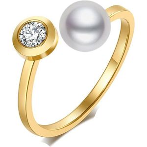 Cacana Rvs Ringen Voor Vrouwen Plated Parel En Zirconia Mode-sieraden Geen. R76