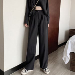 Herfst Koreaanse Mode Broek Vrouwen Losse Rechte Broek Zwart Casual Pak Broek Vrouwelijke Hoge Taille Slanke Wijde Pijpen broek