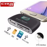 CHYI - 4 in 1 OTG naar USB 2.0 - Smart Card Reader - Zwart - Micro USB poort
