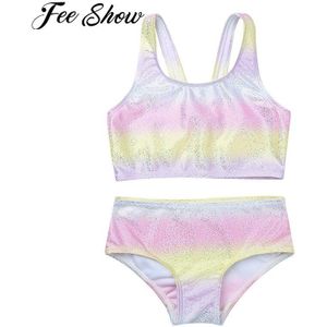 Zomer Tankini Gradiënt Kleur Glittery Badpak Bikini Sets Meisjes Twee Stukken Zwemkleding Meisje Strand Badpak Badmode