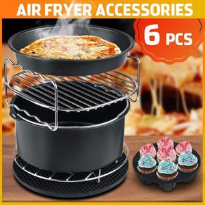 6Pcs Air Friteuse Accessoires 7 Inch Fit Alle Lucht Friteuse 3.7 5.3 5.8QT Bakken Mand Pizza Plaat Grill Pot keuken Koken Tool