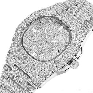 Hip Hop Iced Out Goud Kleur Horloge Quartz Luxe Volledige Diamond Ronde Horloges Heren Rvs Horloge