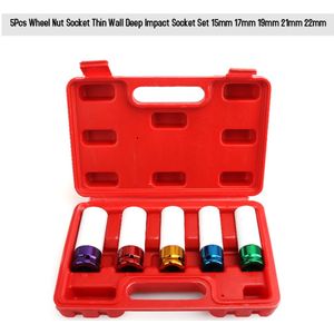 Auto 4 stks/set 17-19-21-22mm 1/2 ''Legering Dunne Wand Wielmoer Diepe Impact Socket Drive Set Box Voor vriend Reparatie Tool Set