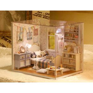 DIY Miniatuur Houten Poppenhuis Mini Leuke Kamer met Stofkap Thuis Model Building Kit Meisje Verjaardag Kerstcadeau Puzzel Speelgoed