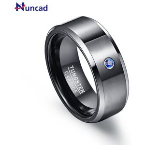 Nuncad Mannen 8Mm Tungsten Carbide Ringen Zwart Geborsteld Blauw Zirconia Tungsten Wedding Band Ringen Gepolijst Afgeschuinde Size 7-12