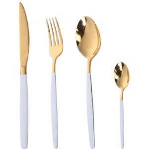 4-24Pcs Luxe Bestek Gold Poolse Rode Handvat Roestvrij Staal Diner Messen Vorken Eetlepels Voedsel Zilverwerk Servies Set