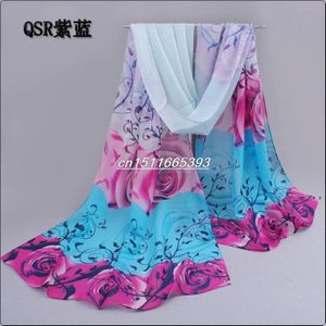 katoenen sjaal han bloemen rozen en sjaals goederen gedrukt chiffon polyester sjaals Strand zijden sjaal