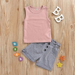 Zomer Kinderen Kleding Sets Pasgeboren Baby Baby Meisjes Jongens Solid Tops Tee Vest Shorts Kleding Outfits Kleding Set