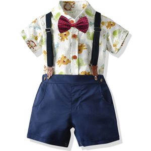Baby Kids Voor Pasgeboren Zomer Mode Korte Mouwen Kinderen Vlinderdas Korte Mouwen Shirt + Overalls Gentleman jurk Pak 3Y
