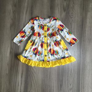 Girlymax Fall/Winter Halloween Jurk Baby Meisjes Lange Mouwen Mosterd Pompoen Melk Zijde Kleding Boutique Kids Wear Knielengte