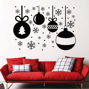 Kerst Etalage Thuis Art Decor Muursticker Vrolijk Kerstfeest Verwijderbare Muurschildering Kerst Ballen Sneeuwvlokken Muurschildering D-165
