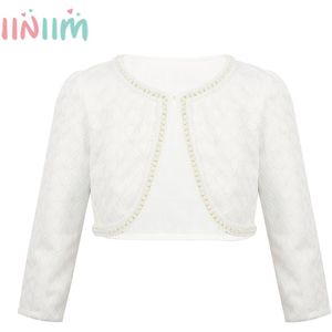 Iiniim Wit Kids Meisjes Herfst Formele Party Bovenkleding Kant Kralen Een Knop Sluiting Bolero Bolero Vest Top Kort Jasje