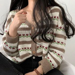 Neploe Bloemenprint Vest Vrouwen Koreaanse Vintage Sexy V-hals Hollow Out Gebreide Trui Jas Herfst Modis Pull Leuke Truien