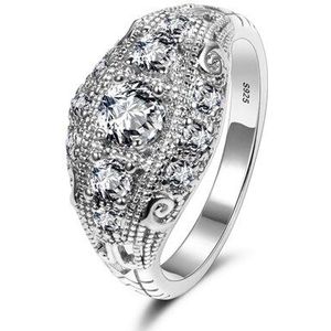 Romantische Luxe Trouwringen Met AAA Kubieke Zirkoon Kristallen Ring Voor Vrouwen 925 Zilveren Bruiloft Sieraden