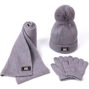 Drie Stuk Beanie Muts Sjaal Handschoenen Set Baby Meisjes Kinderen Faux Pompon Gebreide Skullies Hoeden Kids Winter Warm Wol haak Caps