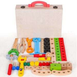Kinderen Houten Toolbox Kit Simulatie Diy Reparatie Tool Set Jongens Speelhuis Verlichting Interactieve Game Toy Kids