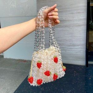 Retro Oranje Kralen Tas Clear Crystal Jelly Clutch Bag Meisje Kralen Geweven Handtas Voor Vrouw 2022 Handgemaakte Tassen Luxe