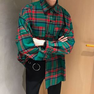 Koreaanse Plaid Shirt Mannen Mode Contrast Kleur Retro Katoen Casual Shirt Mannen Streetwear Wilde Losse Lange Mouw Heren m-2XL