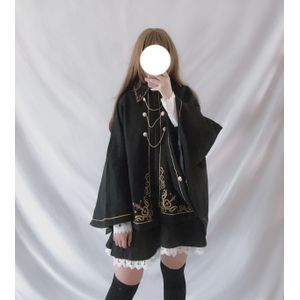 Japanse Harajuku Kawaii Meisje Herfst Winter Dark Lolita Mantel Polo Kraag Batwing Mouw Gothic Lolita Jas Retro Victoriaanse Loli