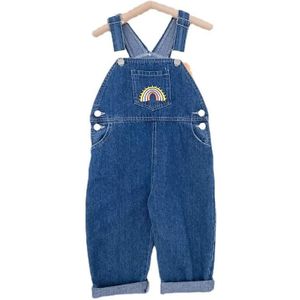 Lente Herfst Kind Jongens Meisjes Regenboog Geborduurde Overalls Baby Meisje Mouwloze Leuke Denim Broek Kids Baby Katoenen Broek