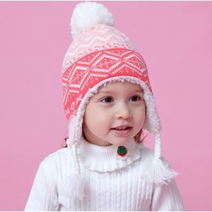 Winter Hoed Meisje Oorklep Fleece Beanie Herfst Knit Warm Kid Pompon Roze Acryl Skiën Outdoor Accessoire Voor Peuter Baby