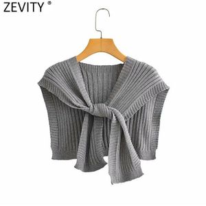 Zevity Vrouwen Mode Voorzijde Geknoopt Breien Trui Chic Herfst Vrouwelijke Leisure Sjaal Streetwear Korte Swing Casual Tops S501